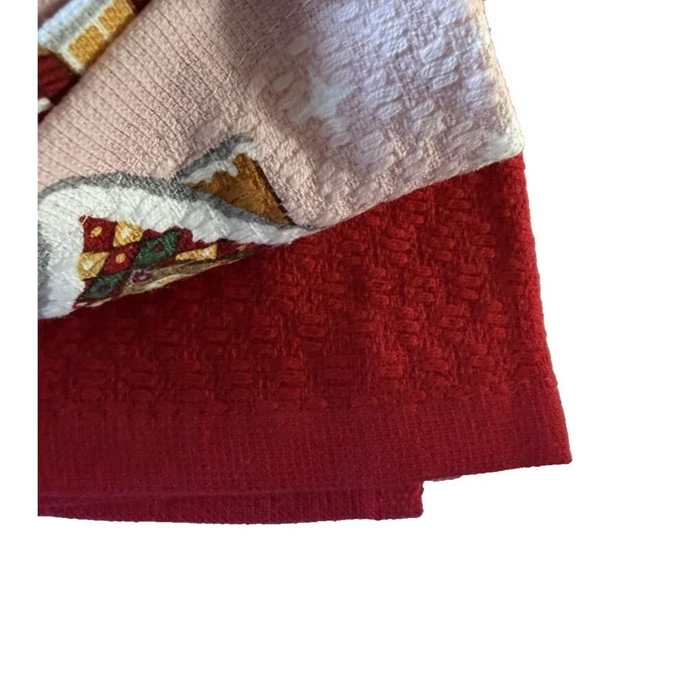 Martha Stewart Christmas Gingerbread House Dish Kitchen Towels Set of 3 Red Pink